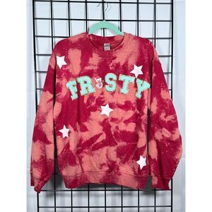 Custom Made Frosty Snowman Christmas Sweatshirt Womens‎ M Red Bleached Patches